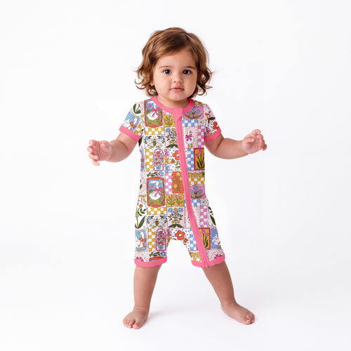Vintage Goose Garden Baby Bamboo Short Zipper Romper Pajamas