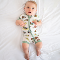 Little Cute Bear Baby Bamboo Short Zipper Romper Pajamas