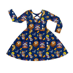 Halloween Cat And Mouse Kids Bamboo Long Sleeves Dress