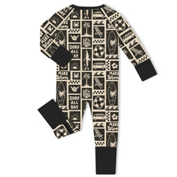 Retro Surf Waves Bamboo Zipper Romper Pajamas