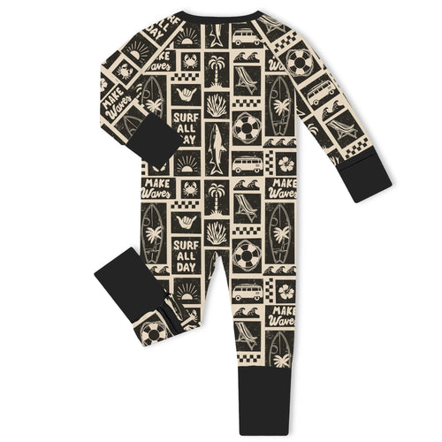 Retro Surf Waves Bamboo Zipper Romper Pajamas