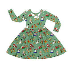 Christmas Snowy Squirrel Buddies Kids Bamboo Long Sleeves Dress