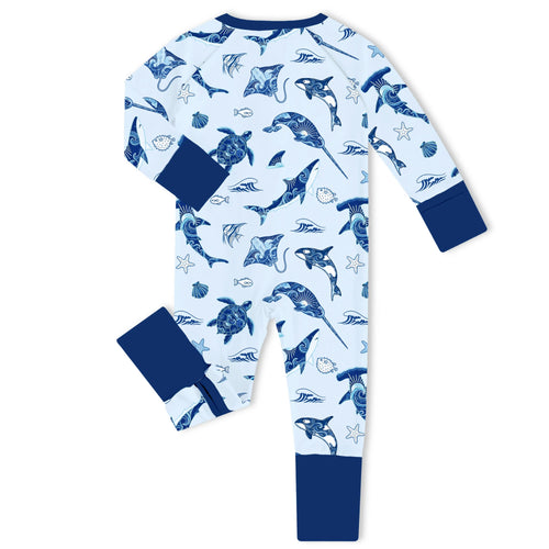 Ocean Wonders Marine Life Bamboo Zipper Romper Pajamas