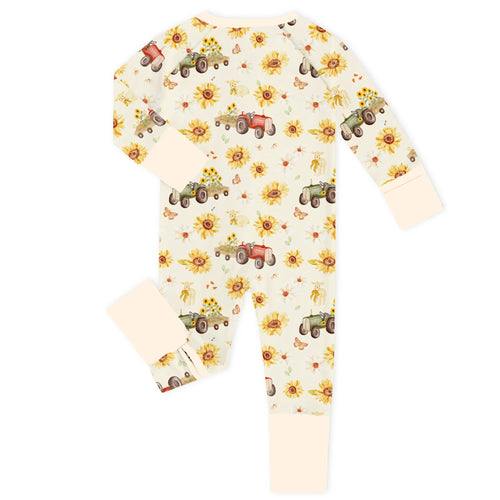 Sunflower Farm Cream Bamboo Zipper Romper Pajamas