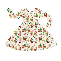 Christmas Golden Hair Girl Kids Bamboo Long Sleeves Dress