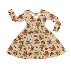 Halloween Mystery Great Dane Dog Pumpkin Kids Bamboo Long Sleeves Dress