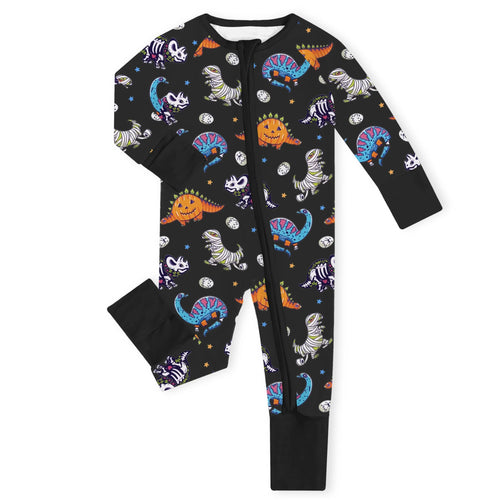Halloween Spooky Dino Bamboo Zipper Romper Pajamas