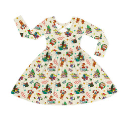 Christmas Naughty Playtime Cheer Kids Bamboo Long Sleeves Dress