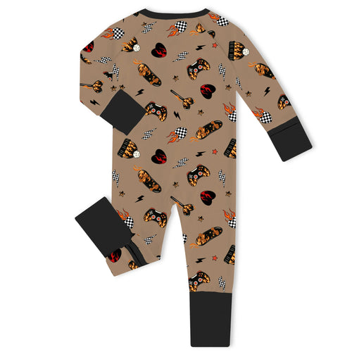 Rad Skater & Game Black Bamboo Zipper Romper Pajamas