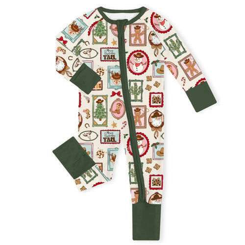 Christmas Snowman Santa Bamboo Zipper Romper Pajamas