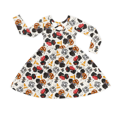Smiley Car Parade Kids Bamboo Long Sleeves Dress