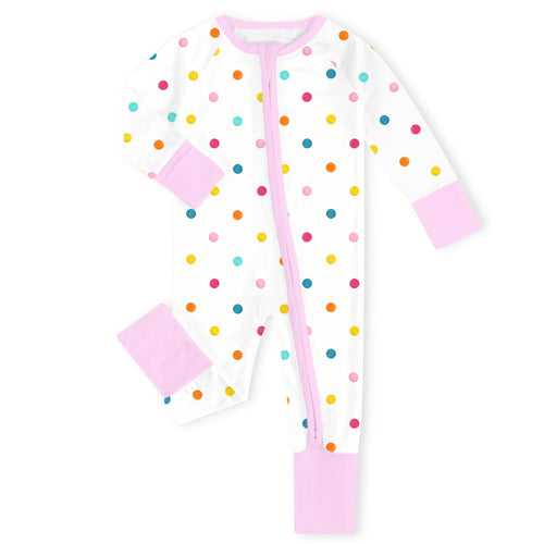 Rainbow Confetti Dots Bamboo Zipper Romper Pajamas