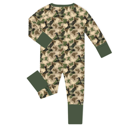 Flying Mallard Camo Bamboo Zipper Romper Pajamas