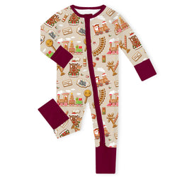 Christmas Gingerbread Train Bamboo Zipper Romper Pajamas