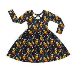 Halloween Little Yellow Raincoat Adventure Kids Bamboo Long Sleeves Dress