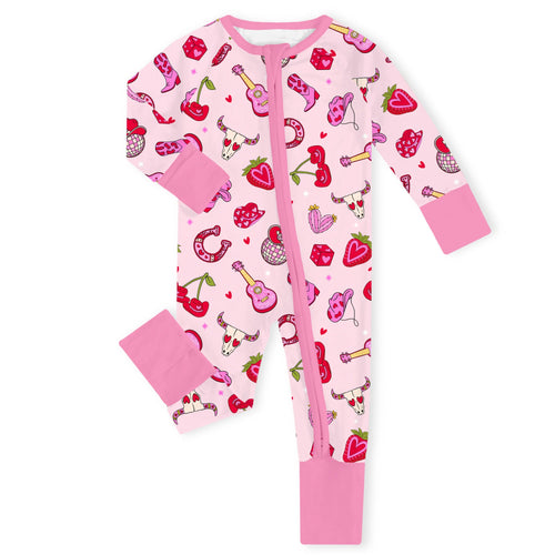 Valentine Western Cowgirl Bamboo Zipper Romper Pajamas
