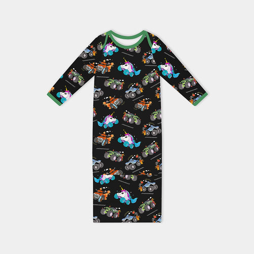 Monster Truck Black Green Baby Gown