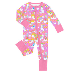 Cartoon Bear Gradient Rainbow Baby Bamboo Zipper Romper Pajamas