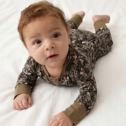 Retro Leaves Bamboo Zipper Romper Pajamas
