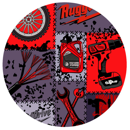 Red-Black Plaid Drive Wheels and Tools Game Bamboo Zipper Romper Pajamas