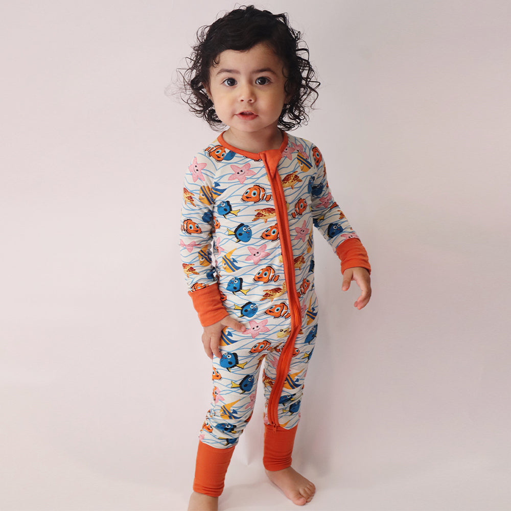 FancyPrince Marine Animals Orange Baby Bamboo Zipper Romper Pajamas