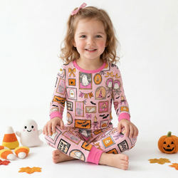 Halloween Pink Spooky Gallery Kids Bamboo Two-Piece Pajama Set