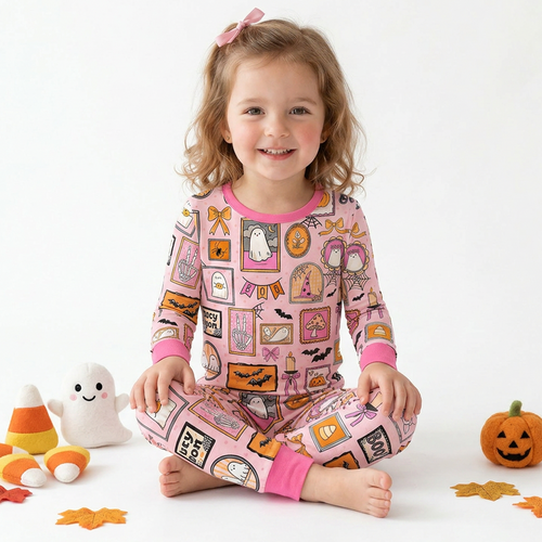 Halloween Pink Spooky Gallery Kids Bamboo Two-Piece Pajama Set