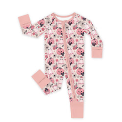 Halloween Pink Pumpkin and Sweet Ghosts Bamboo Zipper Romper Pajamas