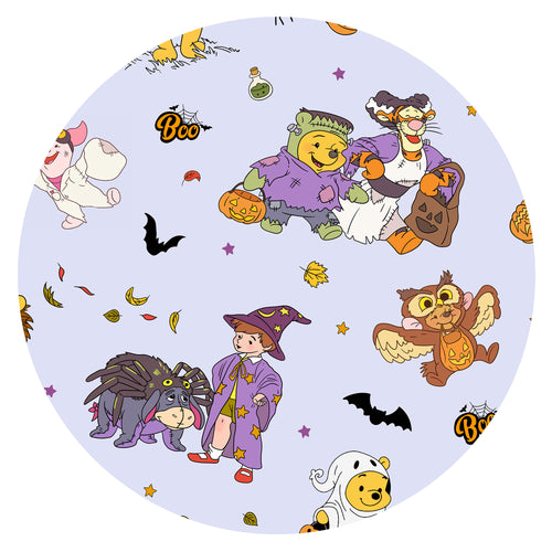 Halloween Bear Pumpkin Bat Print Bamboo Women's Pajamas Set