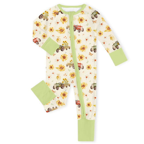 Sunflower Farm Sage Bamboo Zipper Romper Pajamas