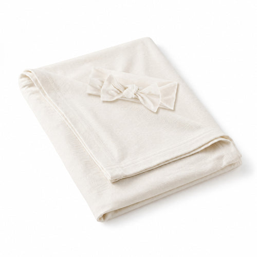 Oat Milk Solid Bamboo Swaddle & Luxe Bow Headband Set