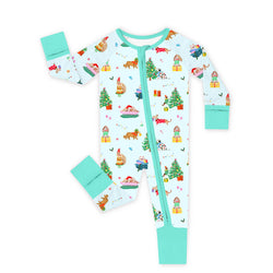 Christmas Holiday Dogs Bamboo Zipper Romper Pajamas
