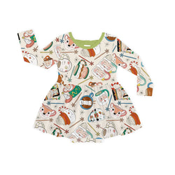 Christmas Mug Print Long Sleeve Twirl Dress With Bodysuit