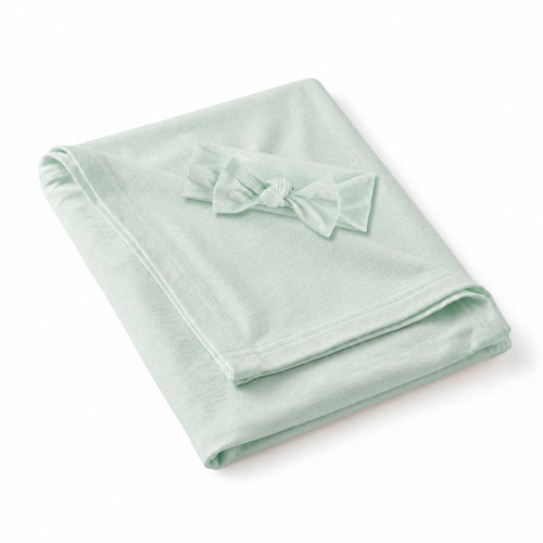 Sage Green Solid Bamboo Swaddle & Luxe Bow Headband Set
