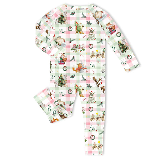 Festive Plaid Woodland Bamboo Zipper Romper Pajamas