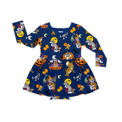 Halloween Cat And Mouse Long Sleeve Twirl Dress With Bodysuit