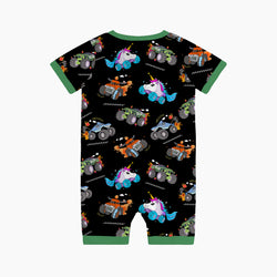 Monster Truck Baby Bamboo Short Zipper Romper Pajamas