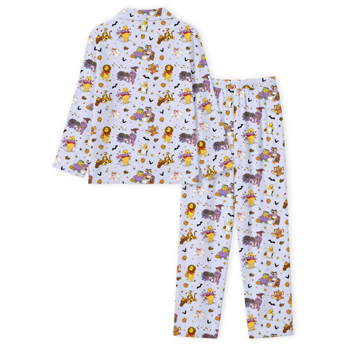 Halloween Bear Pumpkin Bat Print Bamboo Women's Pajamas Set