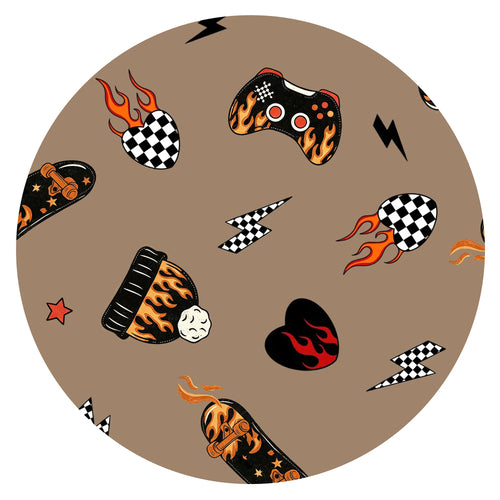 Rad Skater & Game Brown Bamboo Zipper Romper Pajamas