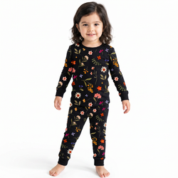 Midnight Wildflower Floral Fantasy Kids Bamboo Two-Piece Pajama Set