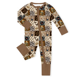 Butterfly Country Songbird Brown Bamboo Zipper Romper Pajamas