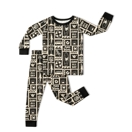 Retro Surf Waves Kids Bamboo Two-Piece Pajama Set