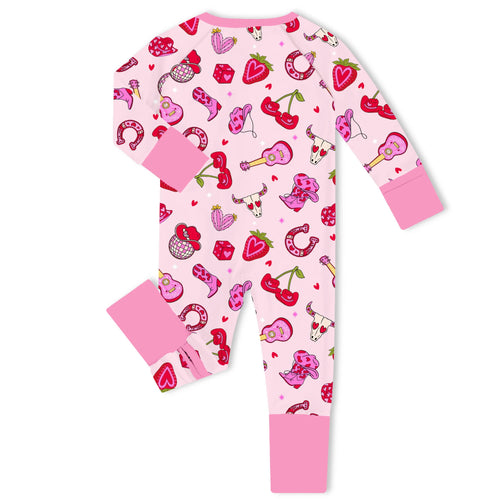 Valentine Western Cowgirl Bamboo Zipper Romper Pajamas