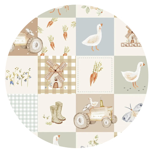 Farmhouse Patchwork Blue Bamboo Zipper Romper Pajamas