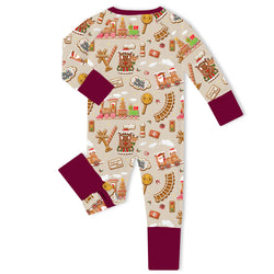 Christmas Gingerbread Train Bamboo Zipper Romper Pajamas
