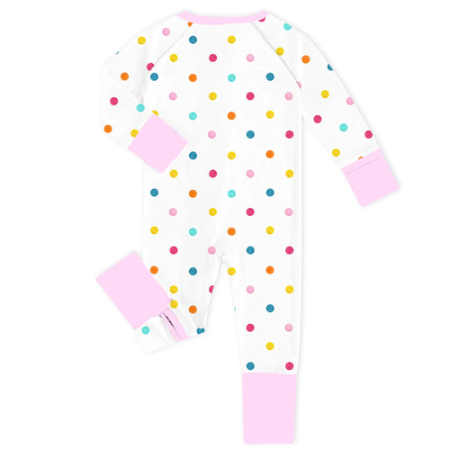 Rainbow Confetti Dots Bamboo Zipper Romper Pajamas