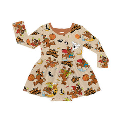 Halloween Mystery Great Dane Dog Pumpkin Twirl Dress With Bodysuit