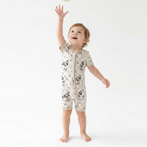 Coxswain Mouse Chessboard Pattern Bamboo Baby Shortie Romper