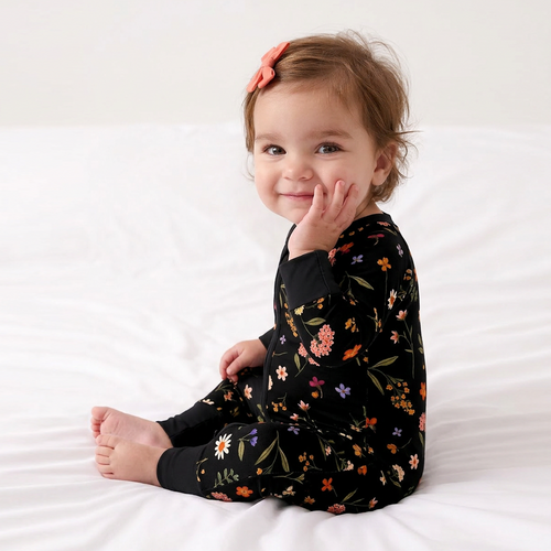 Midnight Wildflower Floral Fantasy Bamboo Zipper Romper Pajamas