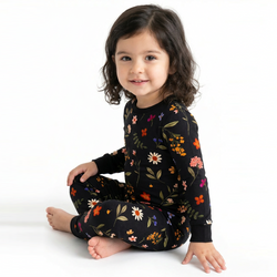 Midnight Wildflower Floral Fantasy Kids Bamboo Two-Piece Pajama Set